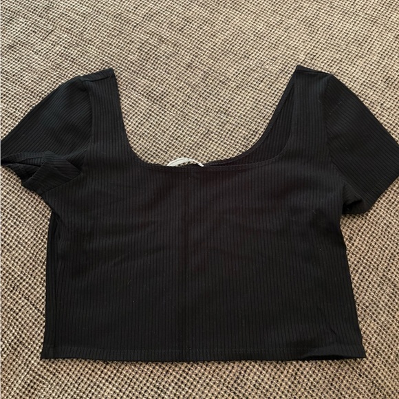 Reformation Tops - Reformation Black Ribbed Square-Neck Crop Top